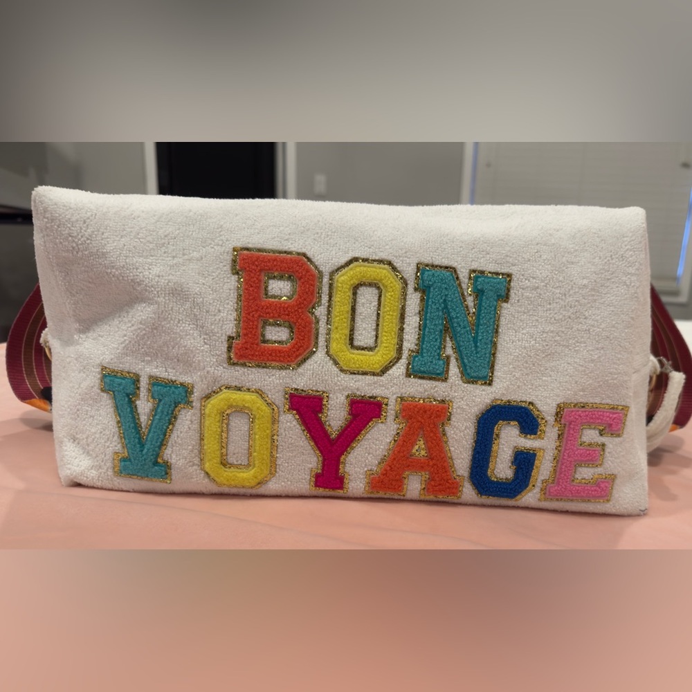 Judith March ivory large terry cloth bag Bon Voyage